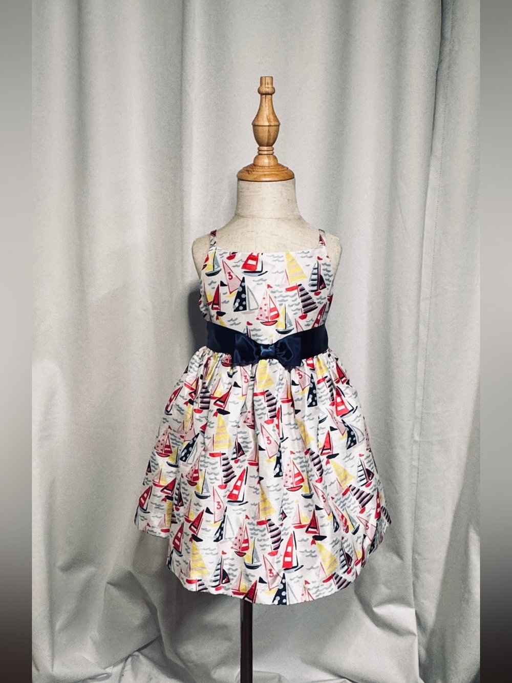Girls Navy Bow Sailboat Print Dress